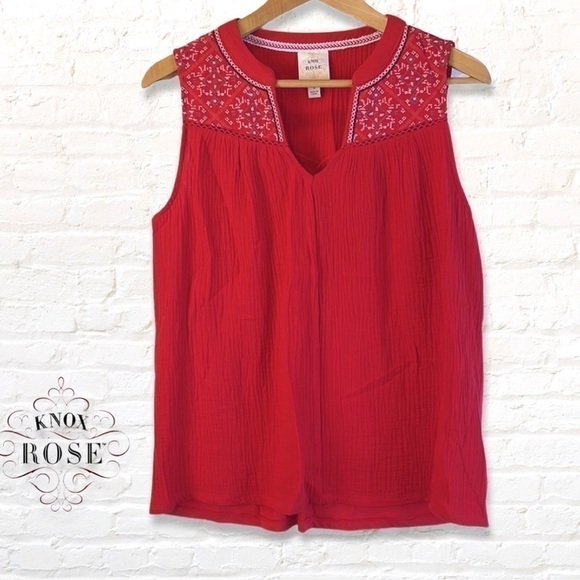 🎁 3 for $30 KNOX Rose Women's Red embroidered Sleeveless boho Top Size Small - Picture 1 of 13